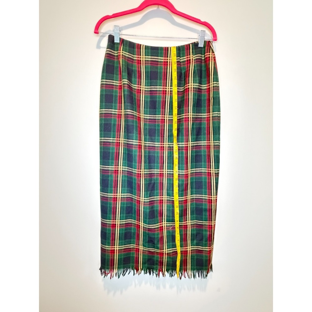Preston & York Vintage Wool Plaid Wrap Skirt Fringe Classic Tartan Midi 10 - Picture 3 of 8